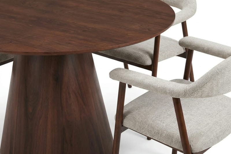Siena spisegruppe rund 130 cm valnøtt med 4 Ronja spisestoler - Sand/valnøtt - Møbler - Bord - Spisegrupper
