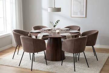 Siena spisegruppe rund 130 cm valnøtt med 6 Berit spisestoler - Valnøtt - Møbler - Bord - Spisegrupper