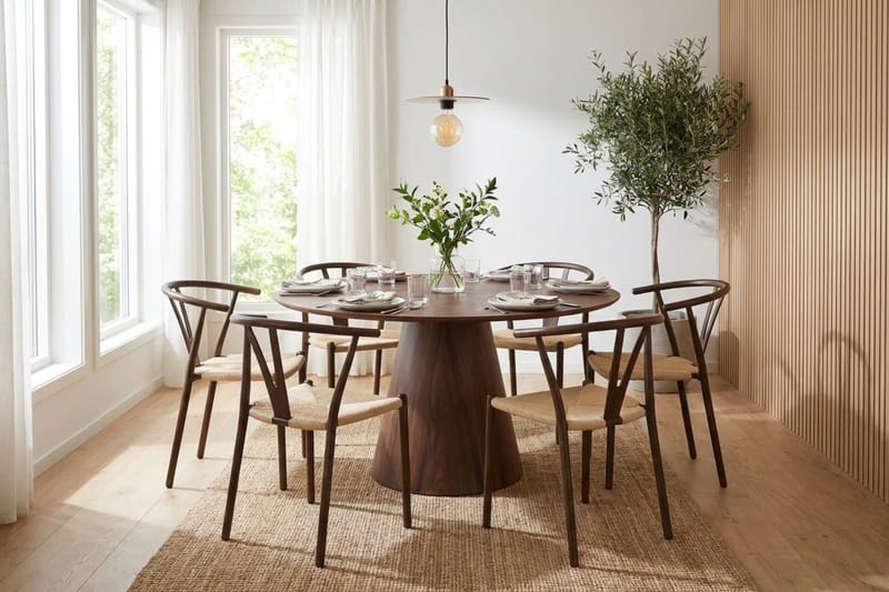 Siena spisegruppe rund 130 cm valnøtt med 6 Elysia spisestoler - Valnøtt - Møbler - Bord - Spisegrupper