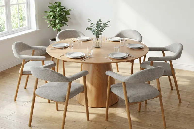 Siena spisegruppe rund 150 cm eik med 4 Ronja spisestoler - Sand/eik - Møbler - Bord - Spisegrupper