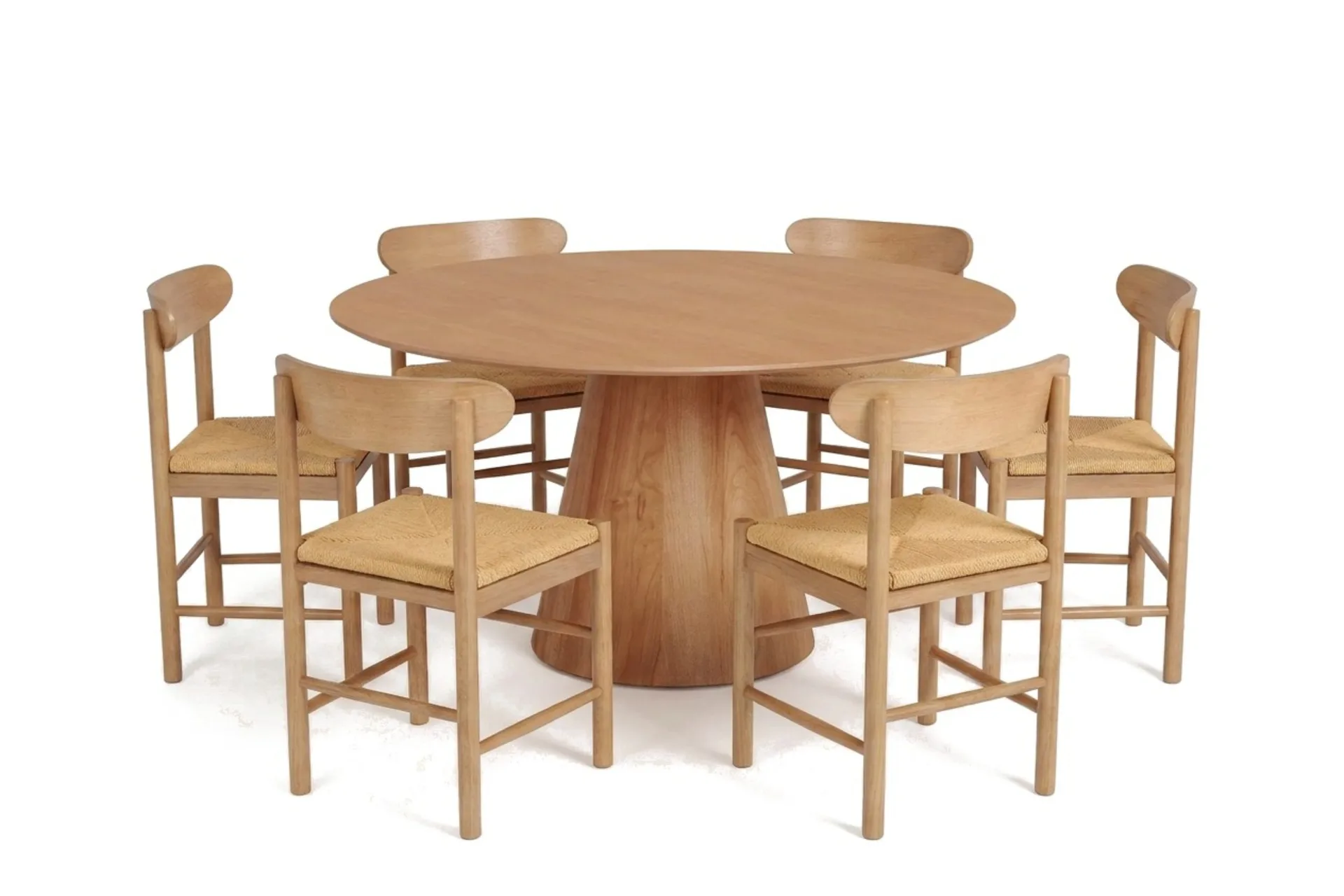 Siena spisegruppe rund 150 cm eik med 6 Malte spisestoler -