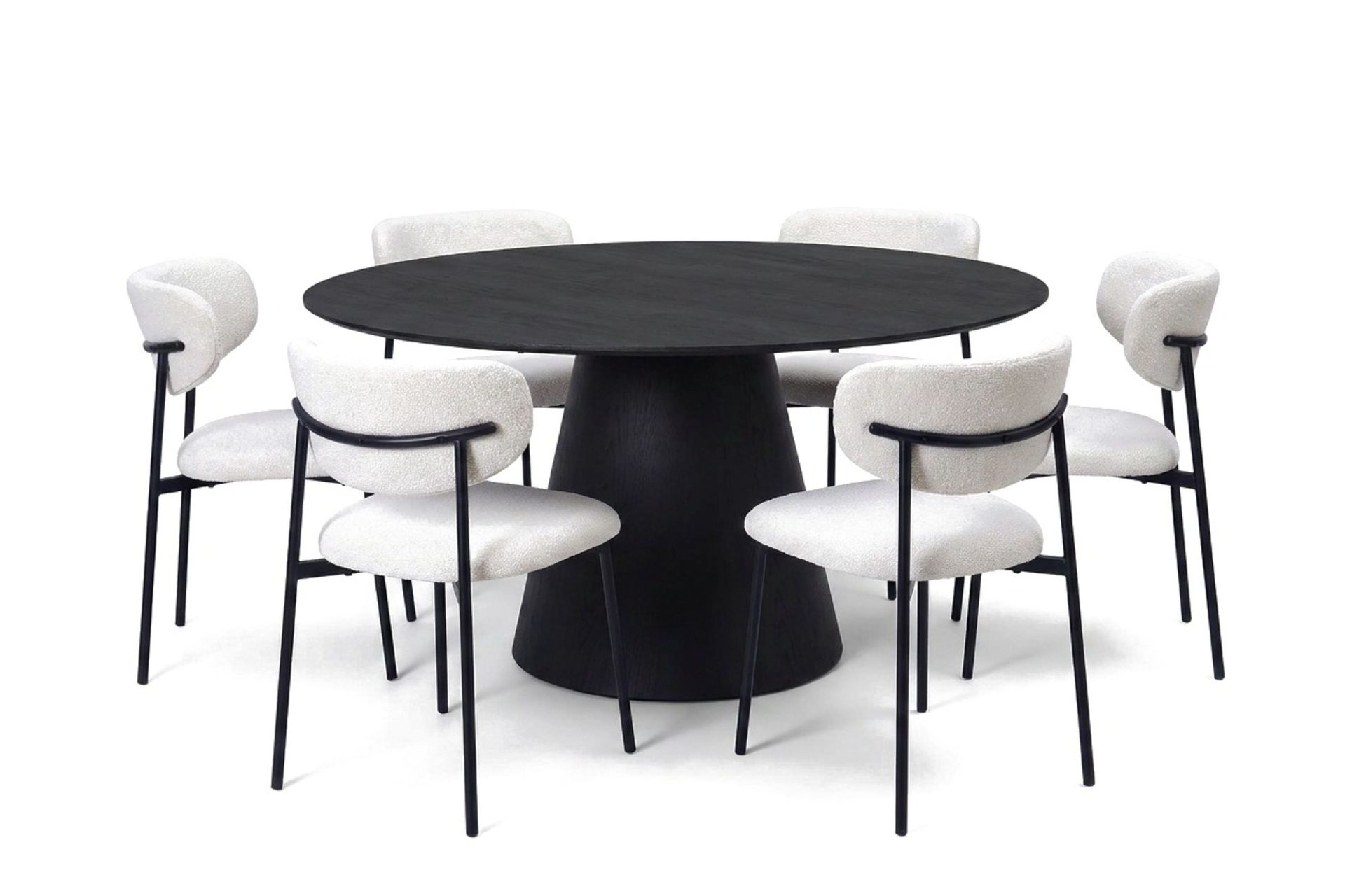 Siena spisegruppe rund 150 cm svart med 6 Lucy spisestoler - Svart