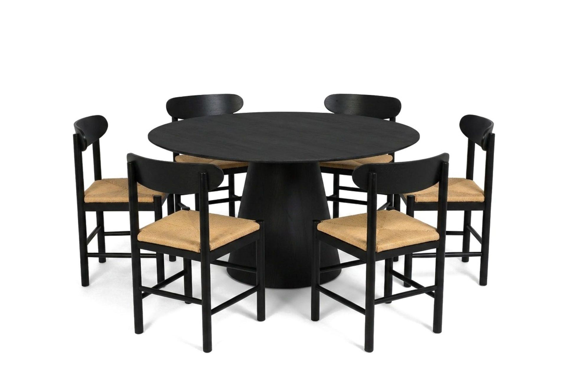 Siena spisegruppe rund 150 cm svart med 6 Malte spisestoler -