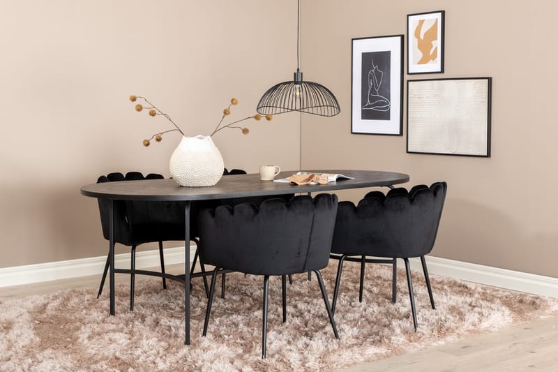 Skate ovalt spisebord med 4 Limhamn lenestoler - Spisegrupper