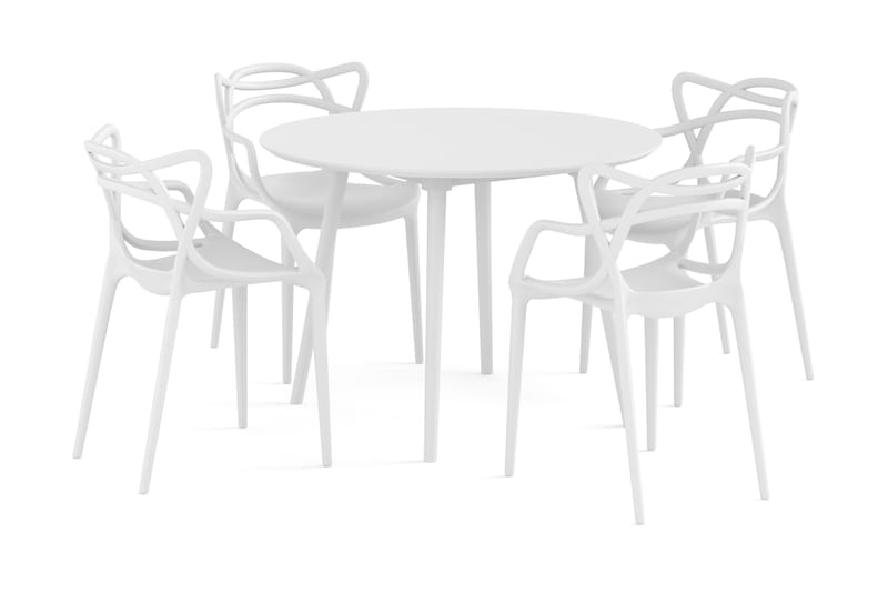 Spisegruppe 106 cm Rund inkl. 4 Daye Stoler - Hvit - Møbler - Bord - Spisegrupper