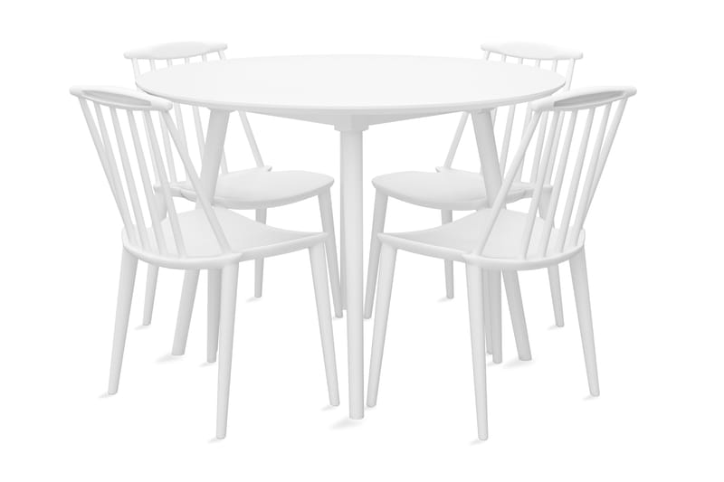 Spisegruppe 106 cm Rund inkl. 4 Reule Stoler - Hvit - Møbler - Bord - Spisegrupper