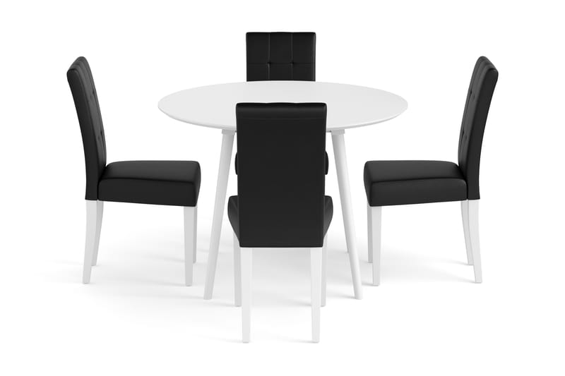 Spisegruppe 106 cm Rund inkl 4 Viktor Stoler - Hvit / Svart - Møbler - Bord - Spisegrupper