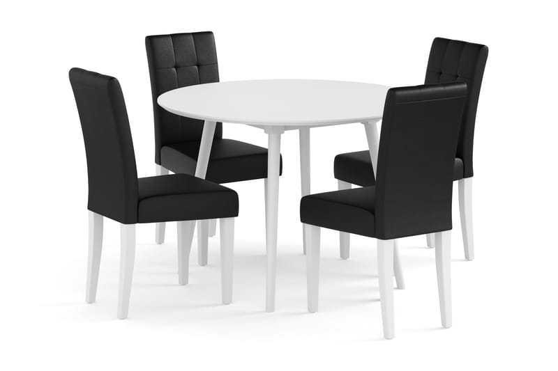 Spisegruppe 106 cm Rund inkl 4 Viktor Stoler - Hvit / Svart - Møbler - Bord - Spisegrupper