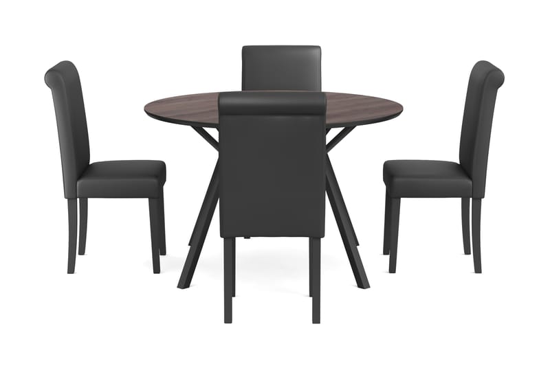 Spisegruppe 120 cm Rund inkl. 4 Ravea Stoler - Svart / Brun - Møbler - Bord - Spisegrupper
