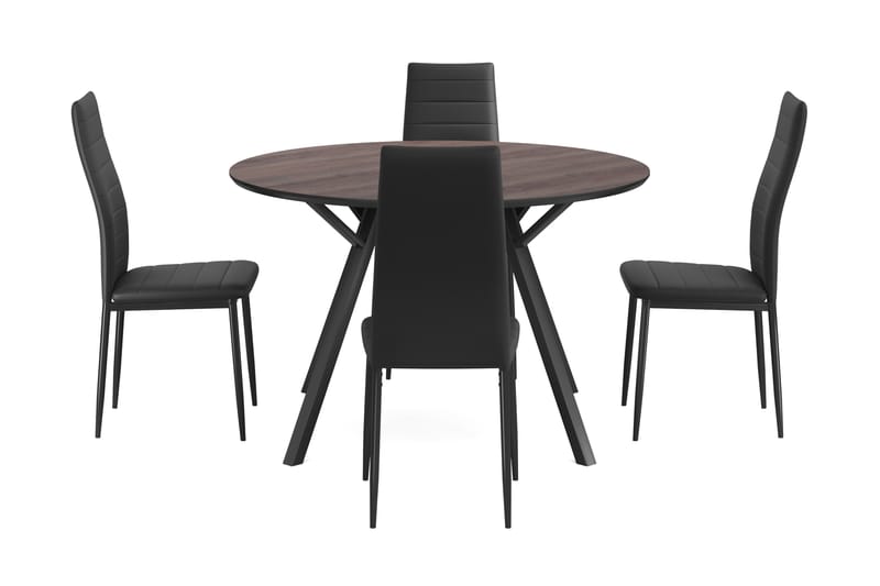 Spisegruppe 120 cm Rund inkl. 4 Ted Stoler - Svart / Brun - Møbler - Bord - Spisegrupper