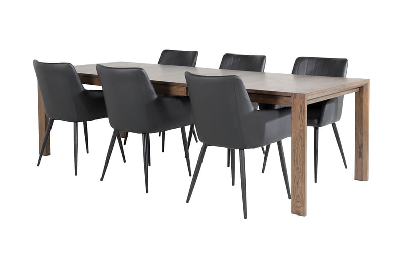 Spisegruppe Algarmejo Forlengningsbar 170cm inkl. 6 Casper S - Brun/Svart/Kunstlær - Møbler - Bord - Spisegrupper