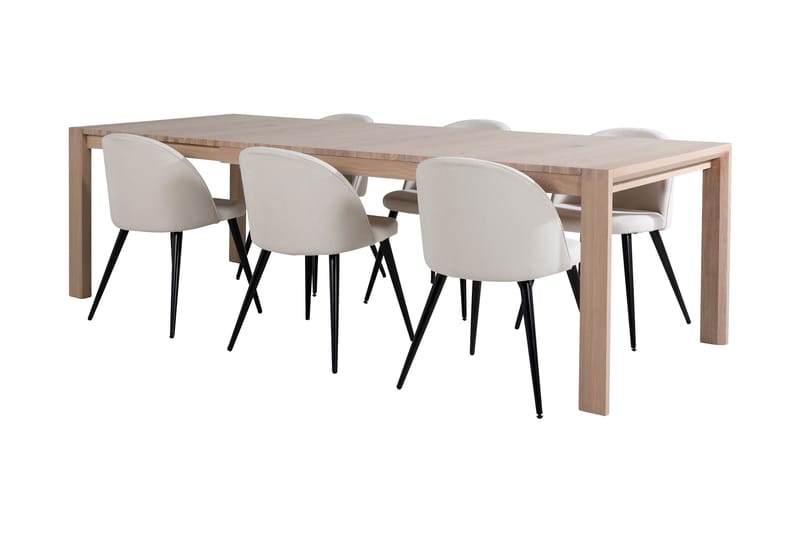 Spisegruppe Algarmejo Forlengningsbar 170cm inkl. 6 Valera S, Hvit/Svart/Beige/Cordfløyel