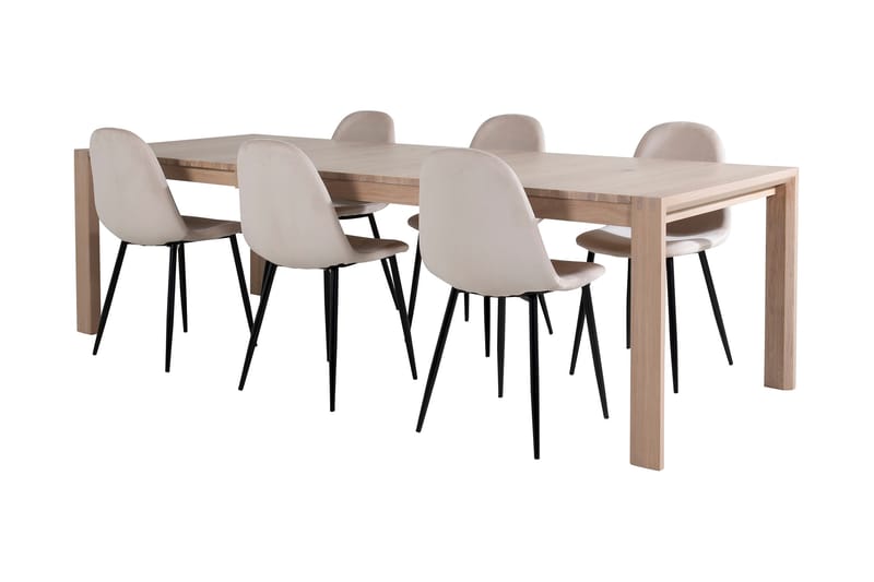 Spisegruppe Algarmejo Forlengningsbar 170cm inkl. 6 Pontus S - Hvit/Svart/Beige - Møbler - Bord - Spisegrupper