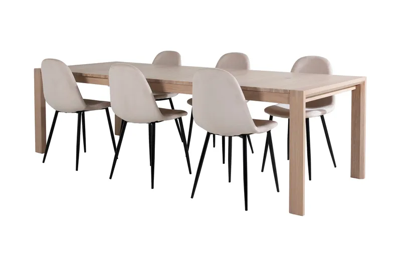 Spisegruppe Algarmejo Forlengningsbar 170cm inkl. 6 Pontus S, Hvit/Svart/Beige