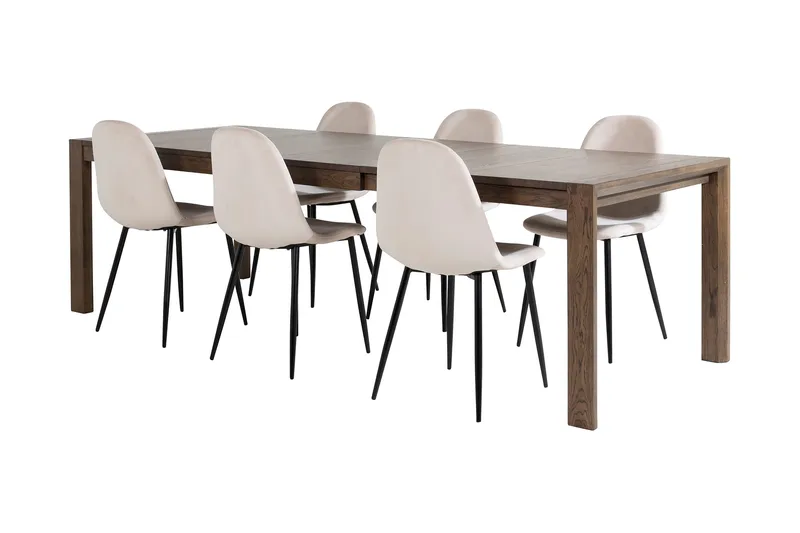 Spisegruppe Algarmejo Forlengningsbar 170cm inkl. 6 Pontus S, Brun/Svart/Beige