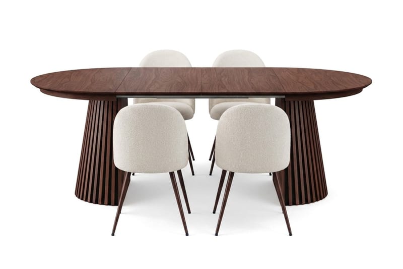 Spisegruppe Bark Peyra 120-220 cm Valnøtt Hvit bouclé/Metallben Valnøtt - Møbler - Bord - Spisegrupper