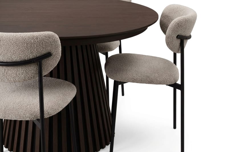 Spisegruppe Bark Peyra 120-220 cm Røkt eik Greige bouclé/metallben svart - Møbler - Bord - Spisegrupper