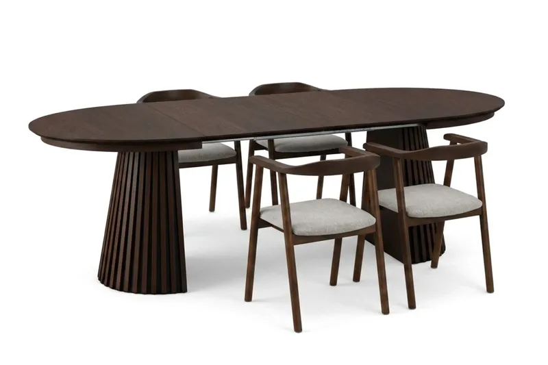 Spisegruppe Bark Peyra 120-220 cm Røkt eik Røkt eik/Beige - Møbler - Bord - Spisegrupper