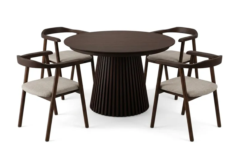 Spisegruppe Bark Peyra 120-220 cm Røkt eik Røkt eik/Beige - Møbler - Bord - Spisegrupper