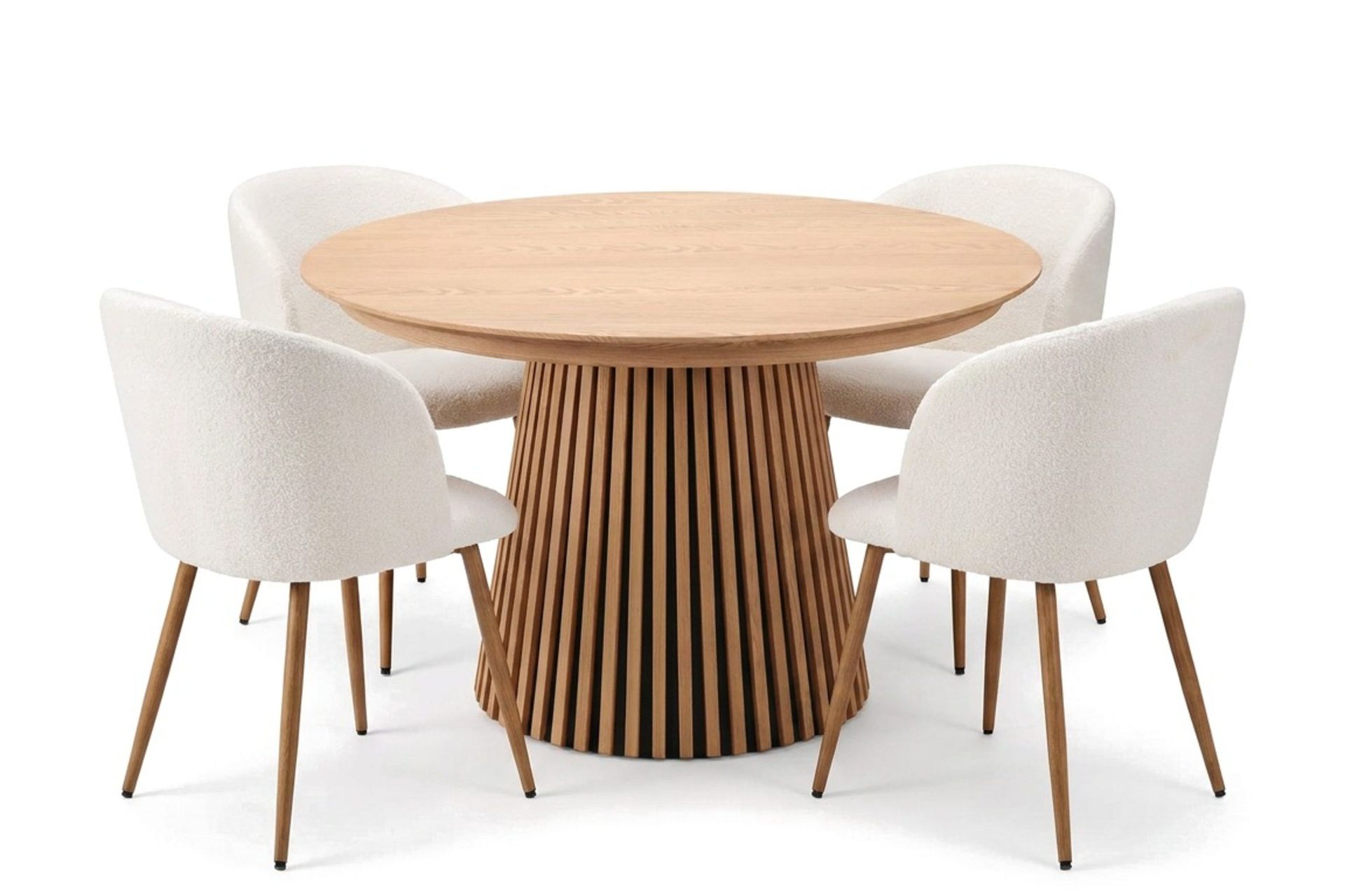 Spisegruppe Bark Peyra 120-220 cm Eik Hvit bouclé/Metallben brun -