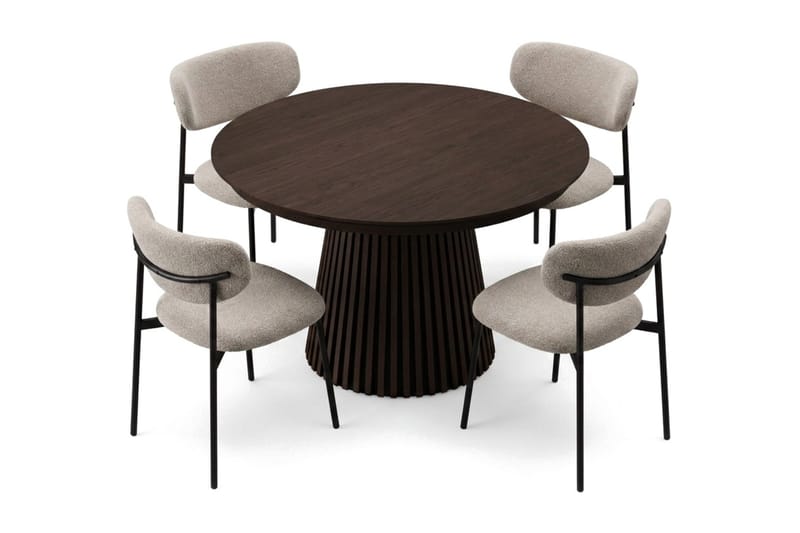 Spisegruppe Bark Peyra 120-220 cm Røkt eik Greige bouclé/metallben svart - Møbler - Bord - Spisegrupper