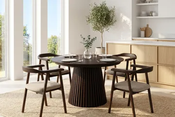 Spisegruppe Bark Peyra 120-220 cm Røkt eik Røkt eik/Beige - Møbler - Bord - Spisegrupper
