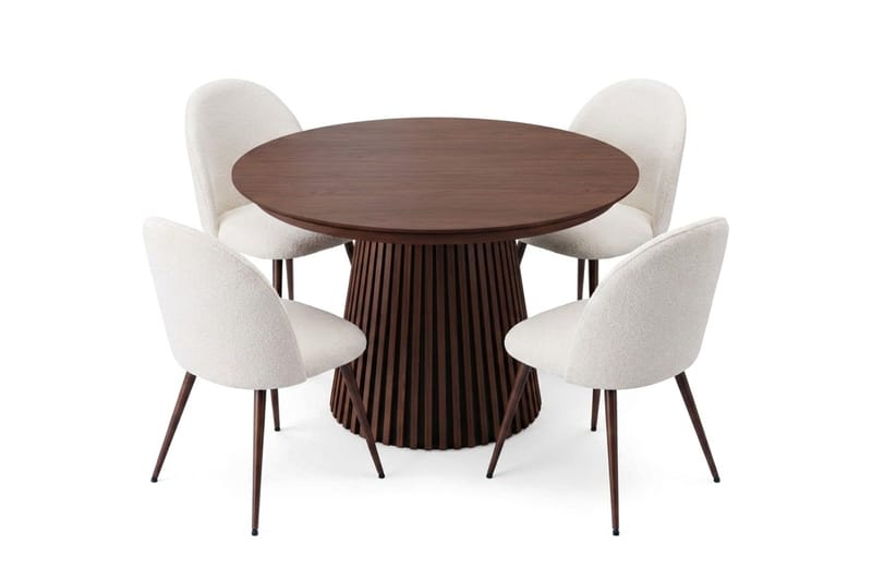 Spisegruppe Bark Peyra 120-220 cm Valnøtt Hvit bouclé/Metallben Valnøtt - Møbler - Bord - Spisegrupper
