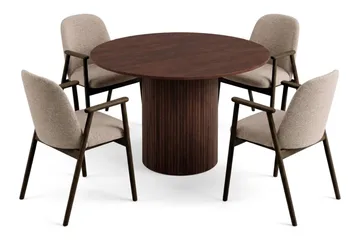 Spisegruppe Kopparbo 110 cm Valnøtt Mørkebrun/Greige Rund 4 - Valnøtt - Møbler - Bord - Spisegrupper