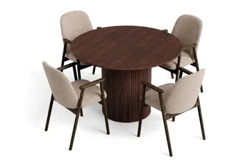 Spisegruppe Kopparbo 110 cm Valnøtt Mørkebrun/Greige Rund 4 - Valnøtt - Møbler - Bord - Spisegrupper