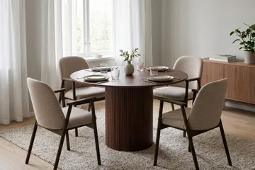 Spisegruppe Kopparbo 110 cm Valnøtt Mørkebrun/Greige Rund 4 - Valnøtt - Møbler - Bord - Spisegrupper