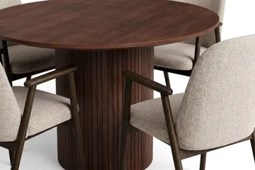 Spisegruppe Kopparbo 110 cm Valnøtt Mørkebrun/Greige Rund 4 - Valnøtt - Møbler - Bord - Spisegrupper