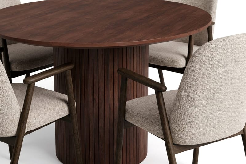 Spisegruppe Kopparbo 110 cm Valnøtt Mørkebrun/Greige Rund 4 - Valnøtt - Møbler - Bord - Spisegrupper