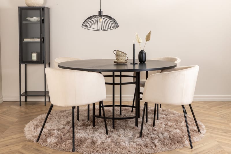 Spisegruppe Möbelfashion Copenhagen spisegruppe 140 cm rund med 4 Berit-stoler Beige/Svart - Møbler - Bord - Spisegrupper