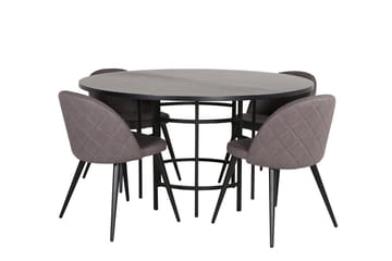 Spisegruppe Möbelfashion Copenhagen spisegruppe 140 cm rund med 4 Velvet-stoler Svart/grå - Møbler - Bord - Spisegrupper