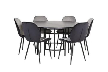 Spisegruppe Möbelfashion Copenhagen spisegruppe 140 cm rund med 6 Emma-stoler Svart/Lys grå - Møbler - Bord - Spisegrupper