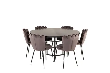 Spisegruppe Möbelfashion Copenhagen spisegruppe 140 cm rund med 6 Limhamn-stoler Svart/grå - Møbler - Bord - Spisegrupper