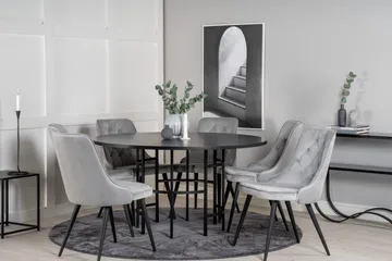 Spisegruppe Möbelfashion Copenhagen spisegruppe 140 cm rund med 6 Velvet Deluxe-stoler Svart/Lys grå - Møbler - Bord - Spisegrupper