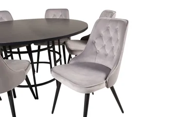 Spisegruppe Möbelfashion Copenhagen spisegruppe 140 cm rund med 6 Velvet Deluxe-stoler Svart/Lys grå - Møbler - Bord - Spisegrupper