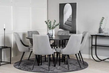 Spisegruppe Möbelfashion Copenhagen spisegruppe 140 cm rund med 6 Velvet Deluxe-stoler Svart/Lys grå - Møbler - Bord - Spisegrupper