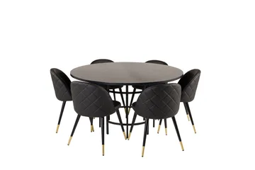 Spisegruppe Möbelfashion Copenhagen spisegruppe 140 cm rund med 6 Velvet-stoler Svart/GULL - Møbler - Bord - Spisegrupper