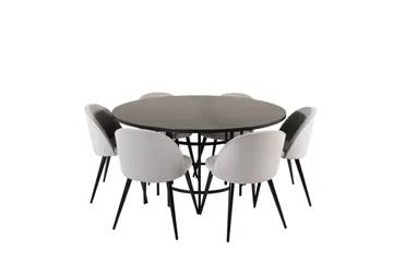 Spisegruppe Möbelfashion Copenhagen spisegruppe 140 cm rund med 6 Velvet-stoler Svart/Lys grå - Møbler - Bord - Spisegrupper