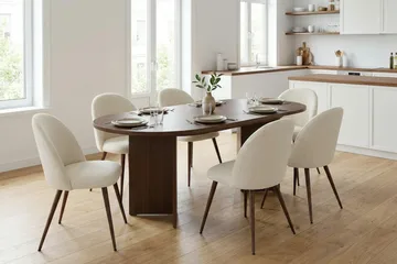 Spisegruppe Nordure Dano uttrekkbart spisebord 160–200 cm med 6 Nibe Plus spisestoler Vit - Møbler - Bord - Spisegrupper