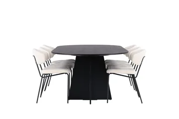 Spisegruppe Venture Home Bootcut ovalt spisebord – svart/svart finér + Chico spisestol – svart/hvit bouclé _6 Svart - Møbler - Bord - Spisegrupper