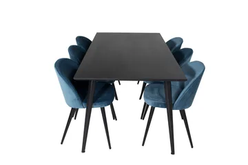 Spisegruppe Venture Home Dipp spisegruppe 180 cm rektangulær med 6 Velvet-stoler Svart/blå - Møbler - Bord - Spisegrupper