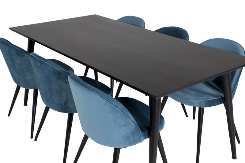 Spisegruppe Venture Home Dipp spisegruppe 180 cm rektangulær med 6 Velvet-stoler Svart/blå - Møbler - Bord - Spisegrupper