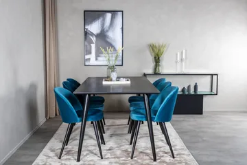Spisegruppe Venture Home Dipp spisegruppe 180 cm rektangulær med 6 Velvet-stoler Svart/blå - Møbler - Bord - Spisegrupper