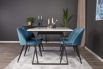 Spisegruppe Venture Home Estelle spisegruppe 140 cm rektangulær med 4 Velvet-stoler Svart/blå/hvit - Møbler - Bord - Spisegrupper