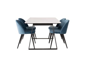 Spisegruppe Venture Home Estelle spisegruppe 140 cm rektangulær med 4 Velvet-stoler Svart/blå/hvit - Møbler - Bord - Spisegrupper