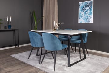 Spisegruppe Venture Home Estelle spisegruppe 140 cm rektangulær med 4 Velvet-stoler Svart/blå/hvit - Møbler - Bord - Spisegrupper