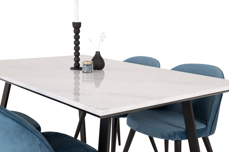 Spisegruppe Venture Home Estelle spisegruppe 140 cm rektangulær med 4 Velvet-stoler Svart/blå/hvit - Møbler - Bord - Spisegrupper